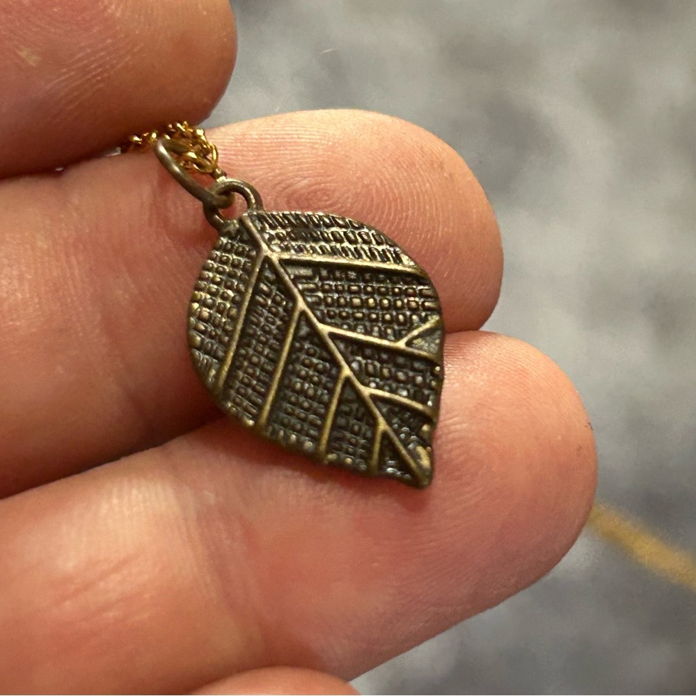 Handcrafted vintage brass leaf pendant on chain necklace